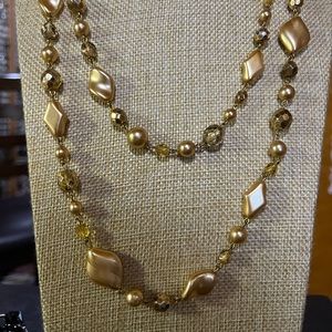 Beautiful Sparkly dyed gold shell/mother of Pearl and crystal Necklace. 46 inche